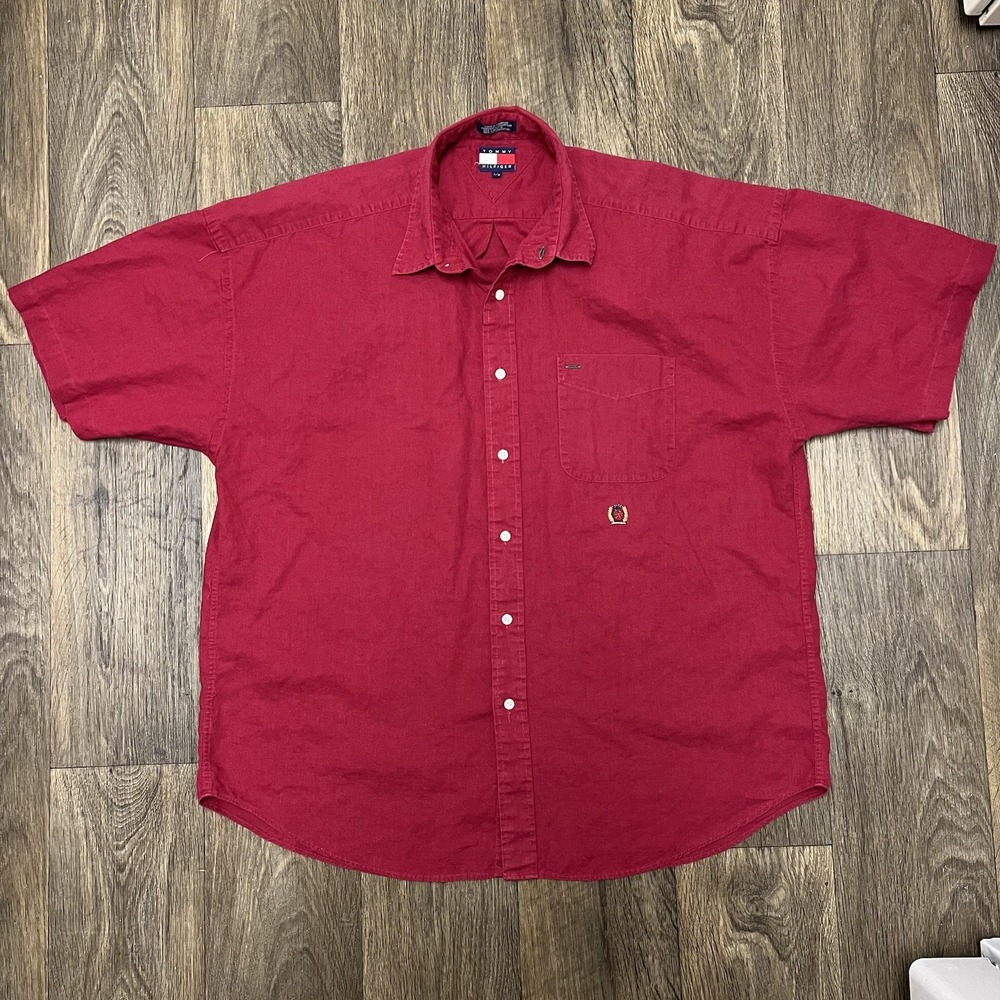 Vintage Tommy Hilfiger Button Up Shirt Large Red